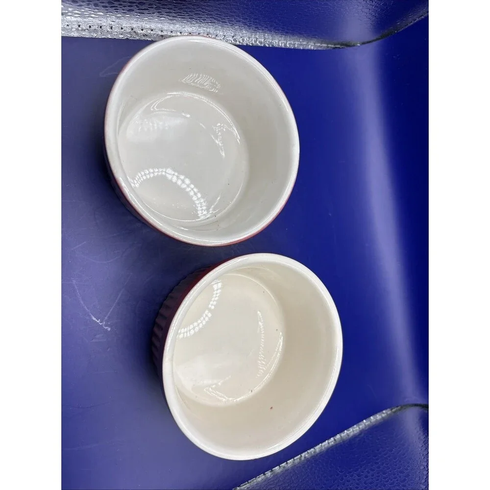Crofton Mini Ceramic Casserole Dish w/Lid & Two Matching Ribbed Ramekins-Red Lot
